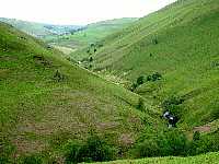 Doethie Valley on alternative route, with hostel just in view near trees in far distance