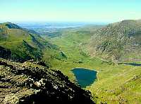 Llyn Idwal, Nant Ffrancon and Menai Strait 
from Glyder Fawr