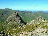 Tryfan and Carnedd Llewelyn from
Glyder Fach with Ffynnon Llugwy Reservoir visible